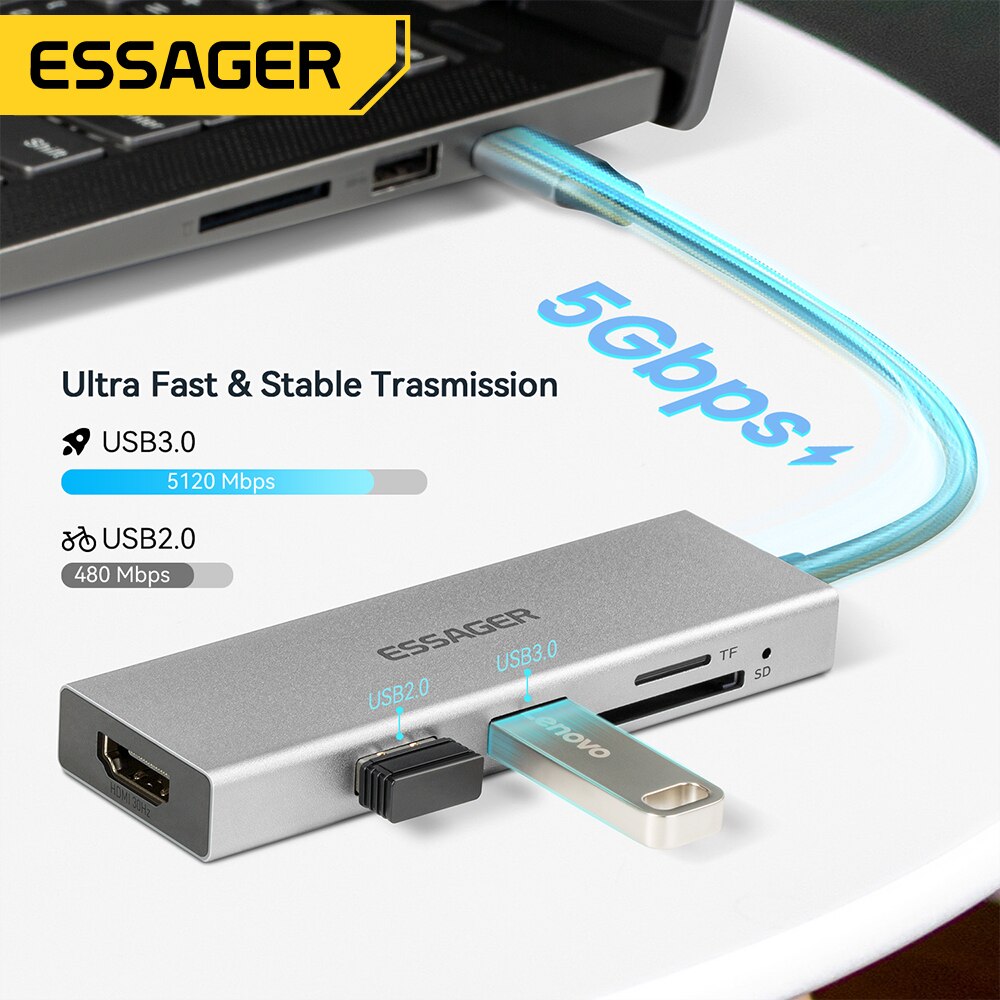Essager 5 in 1 USB C HUB HDMI- - مراجعة Docking Station Usb C وسعره