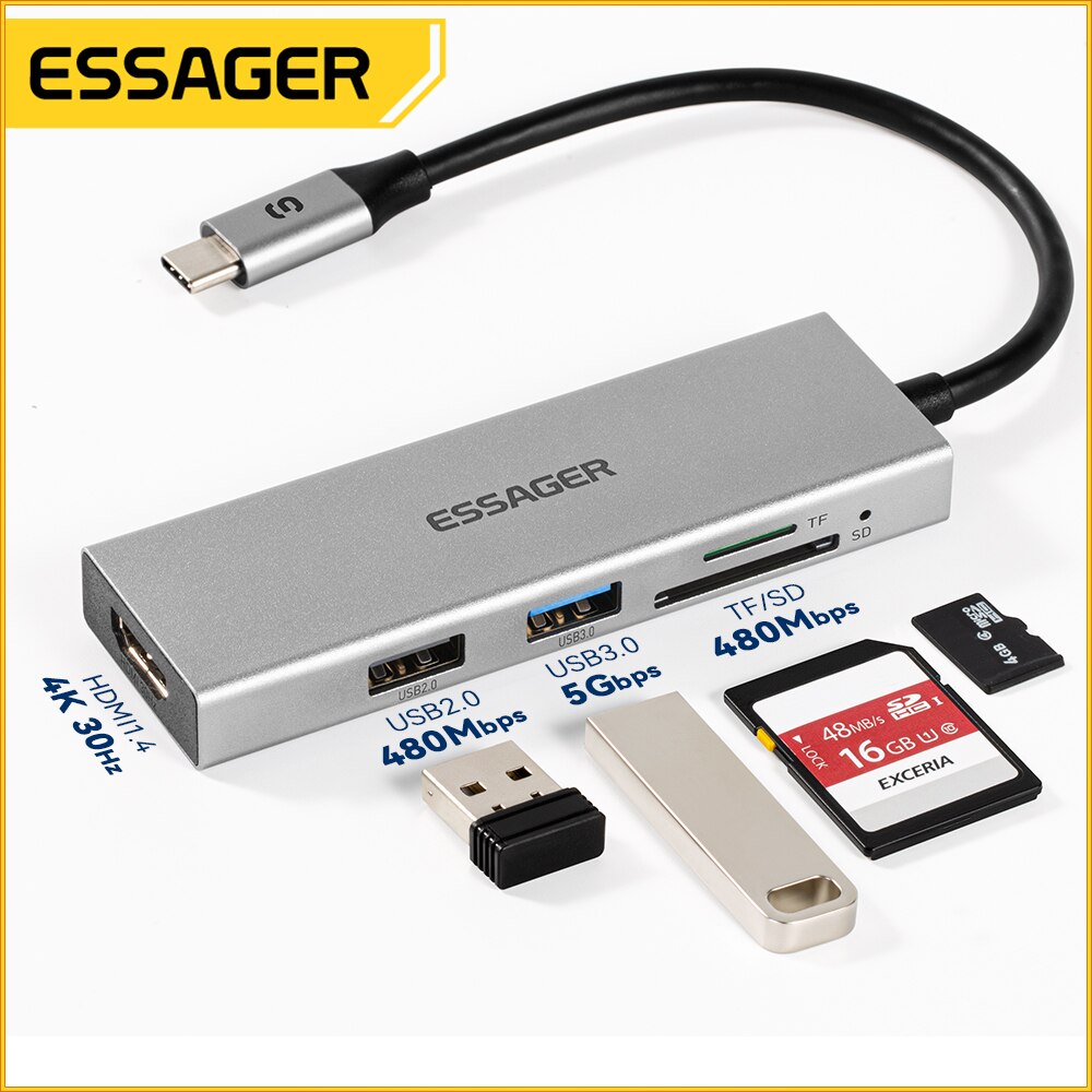 Essager 5 in 1 USB C HUB HDMI- - مراجعة Docking Station Usb C وسعره
